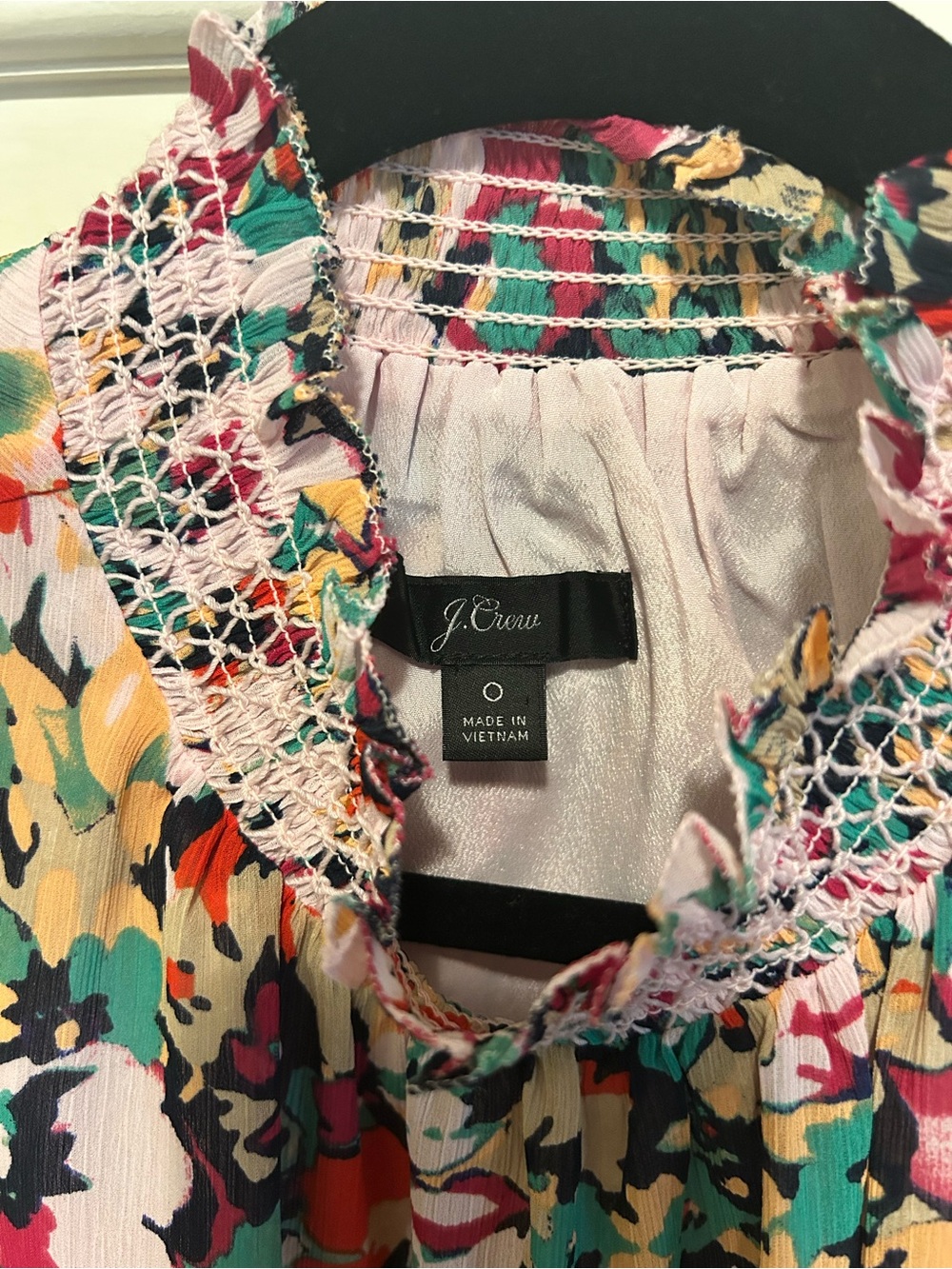 J. Crew Multicolor Floral Smocked Ruffle Shell - Picture 2 of 2